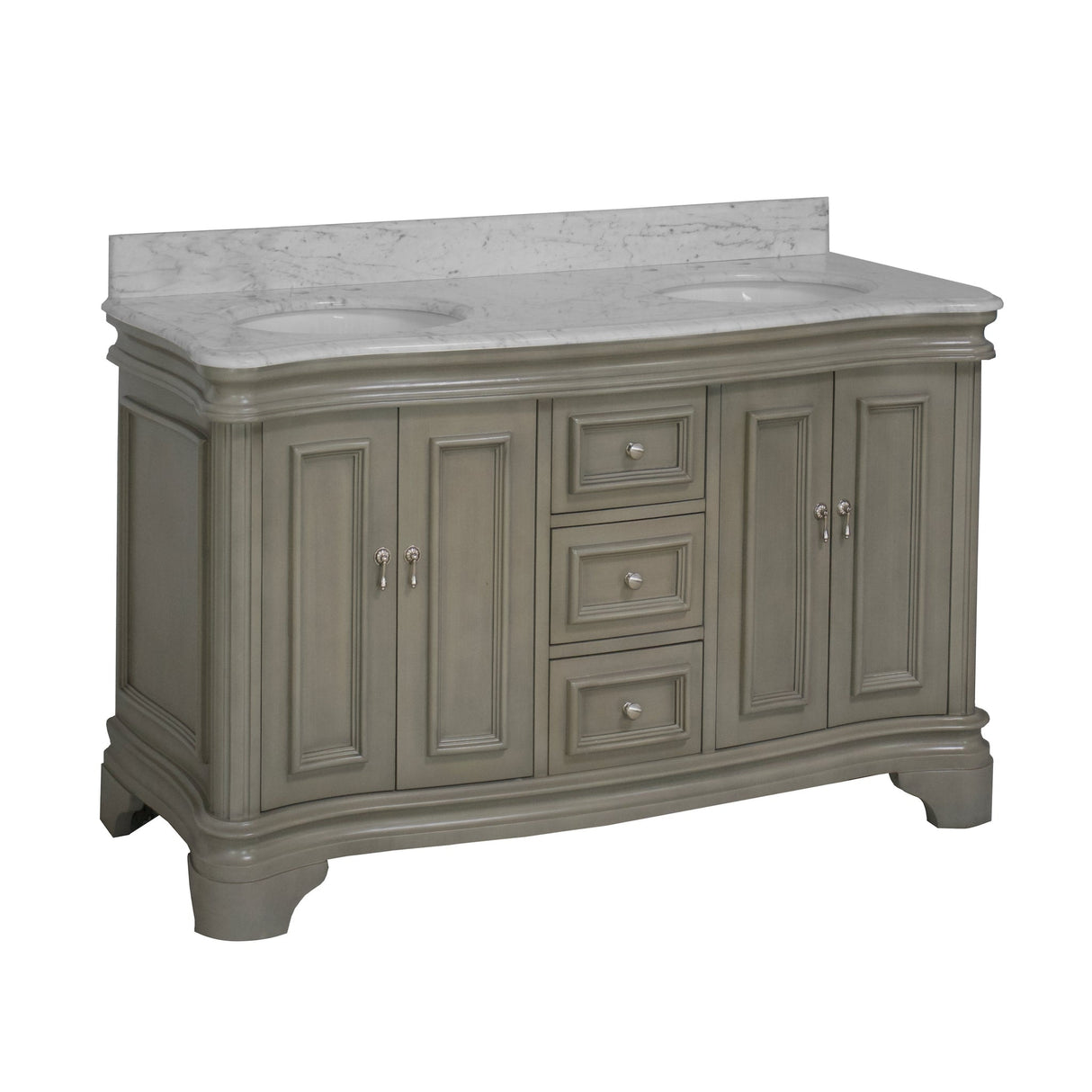 KitchenBathCollection Katherine 60" Double Bathroom Vanity with Carrara Marble Top