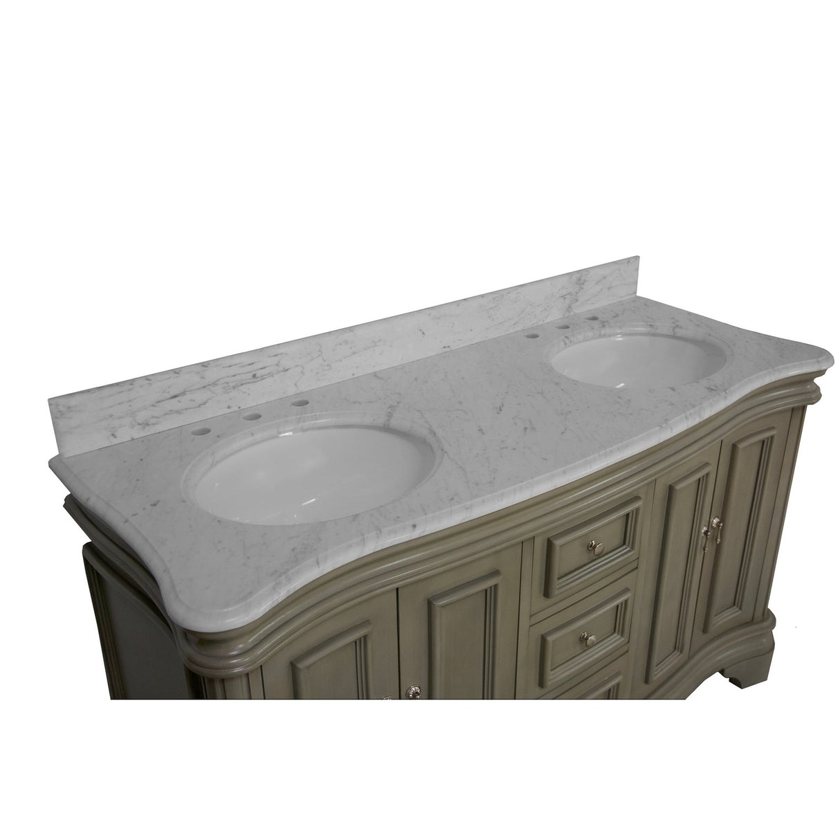 KitchenBathCollection Katherine 60" Double Bathroom Vanity with Carrara Marble Top