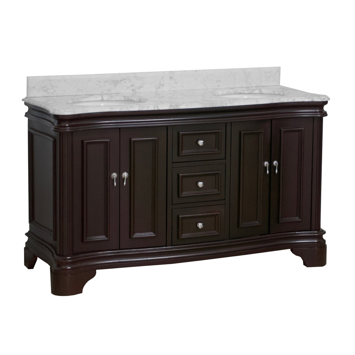 KitchenBathCollection Katherine 60" Double Bathroom Vanity with Carrara Marble Top