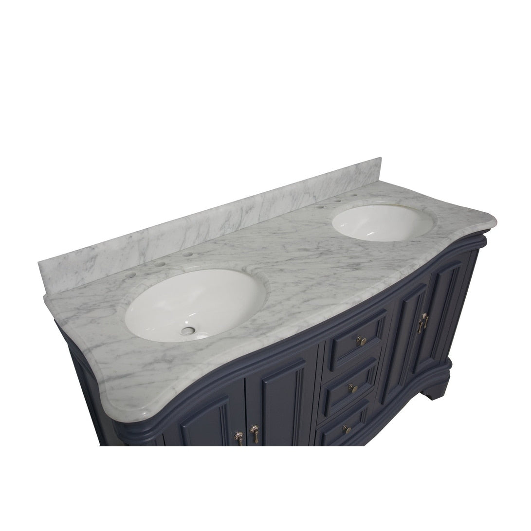 KitchenBathCollection Katherine 60" Double Bathroom Vanity with Carrara Marble Top
