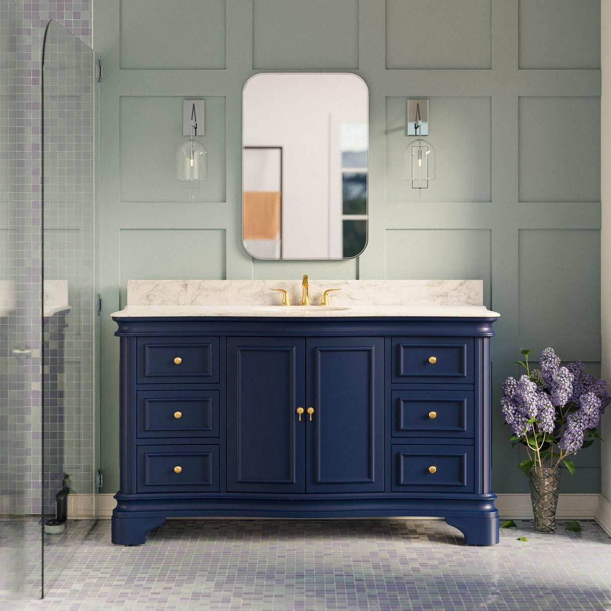 KitchenBathCollection Katherine 60" Single Bathroom Vanity with Carrara Marble Top