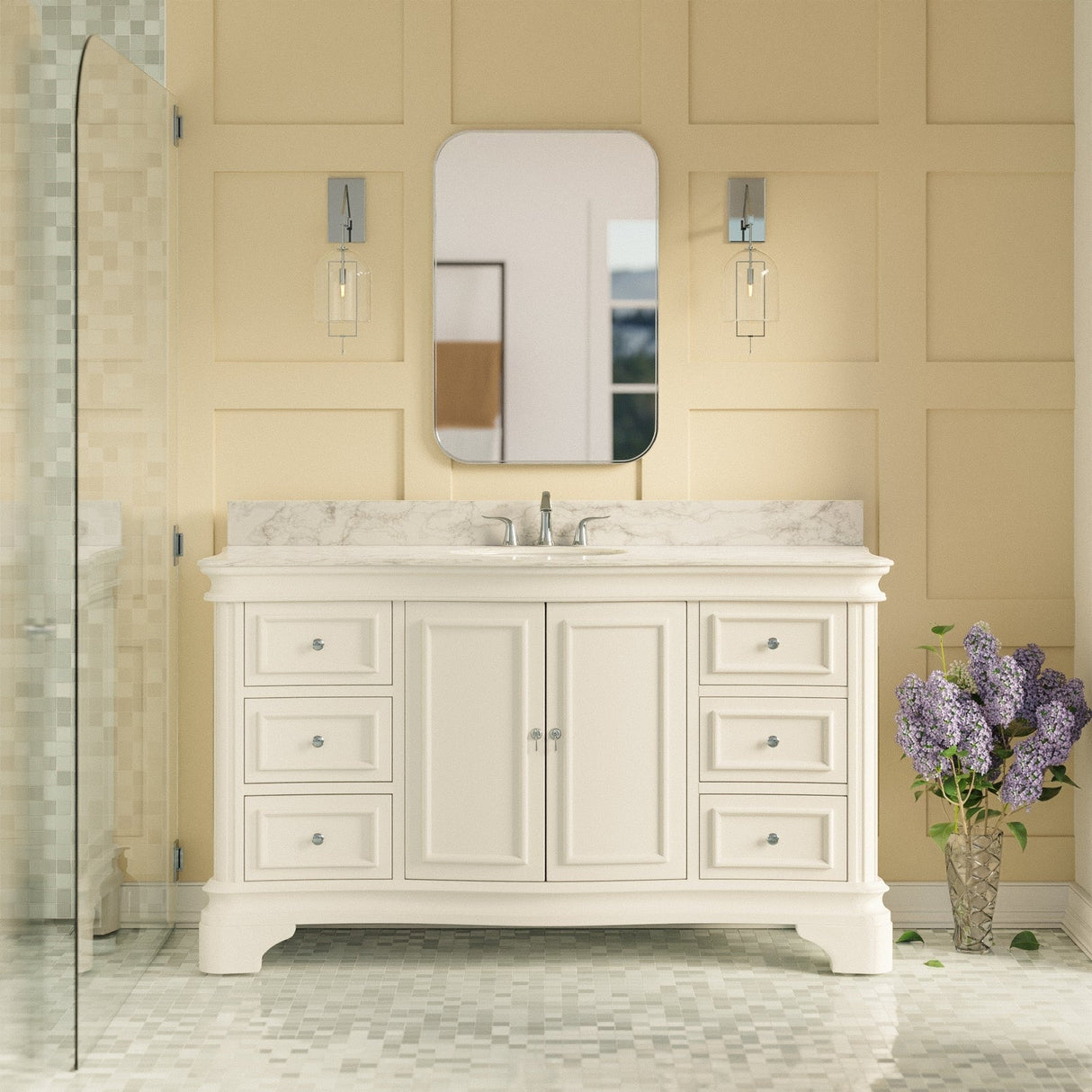 KitchenBathCollection Katherine 60" Single Bathroom Vanity with Carrara Marble Top