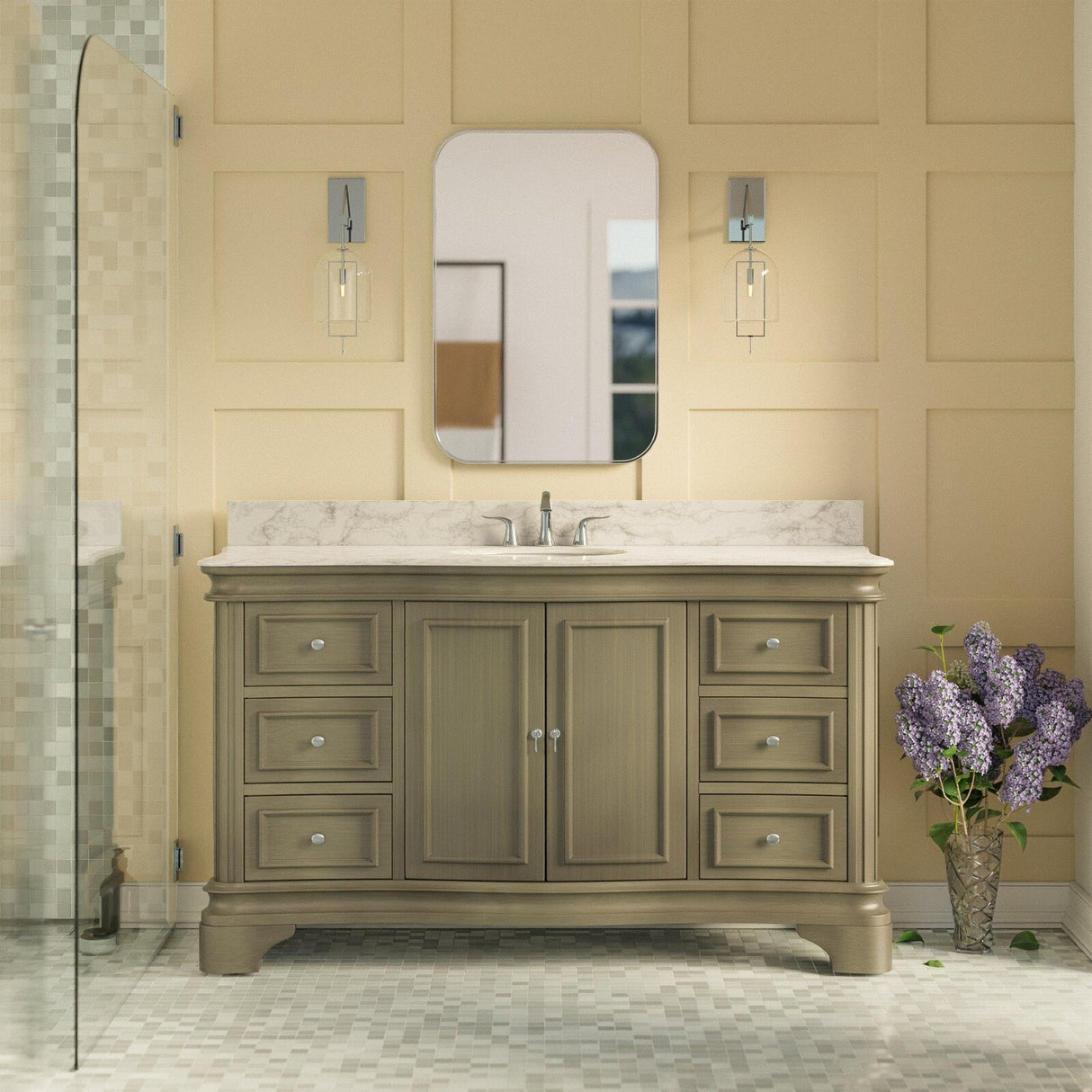 KitchenBathCollection Katherine 60" Single Bathroom Vanity with Carrara Marble Top