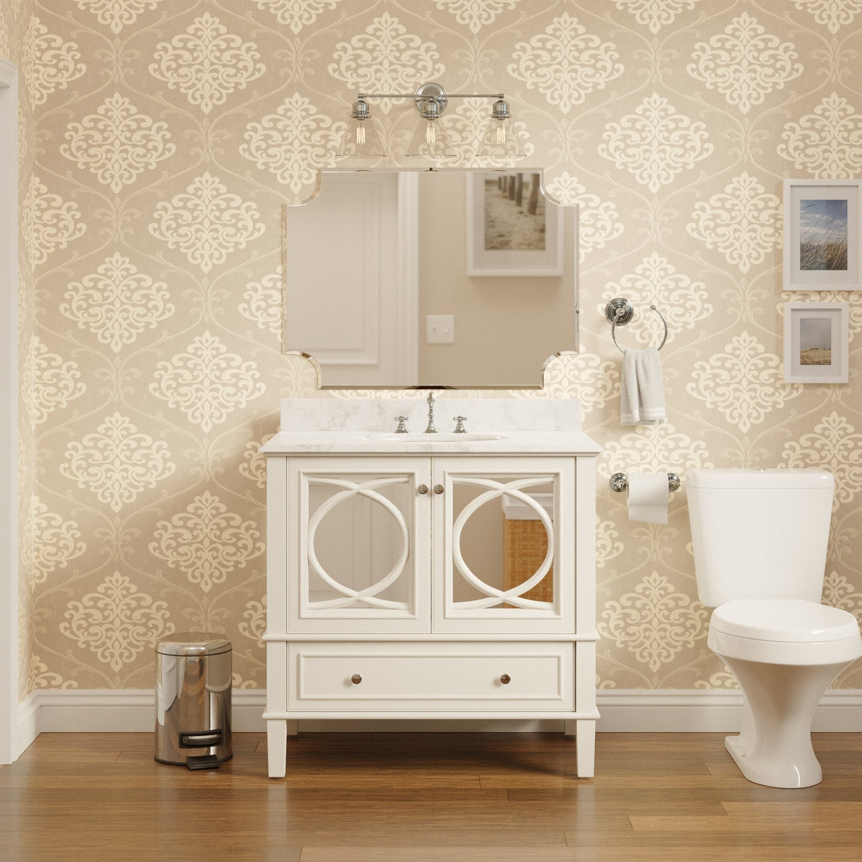 KitchenBathCollection Olivia 36" Bathroom Vanity with Carrara Marble Top