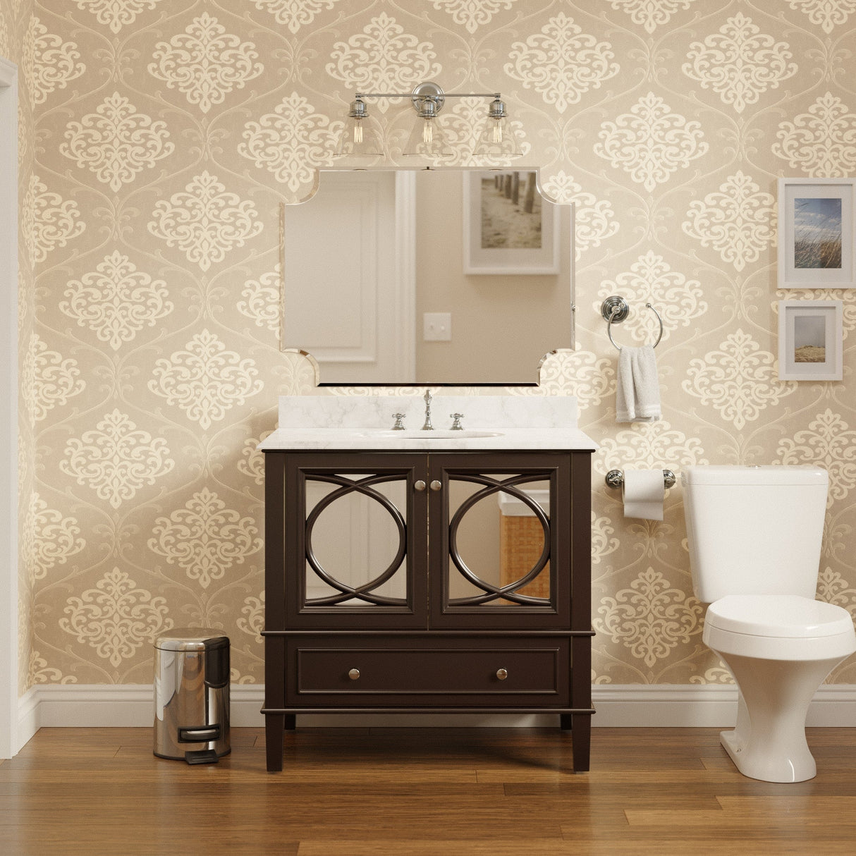 KitchenBathCollection Olivia 36" Bathroom Vanity with Carrara Marble Top
