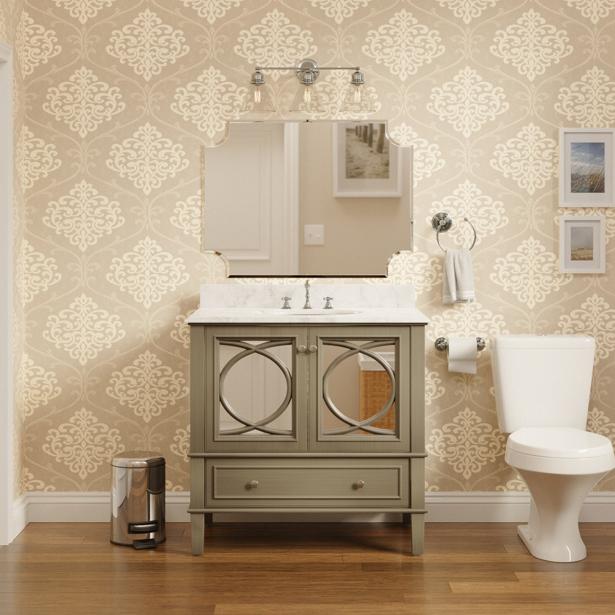 KitchenBathCollection Olivia 36" Bathroom Vanity with Carrara Marble Top