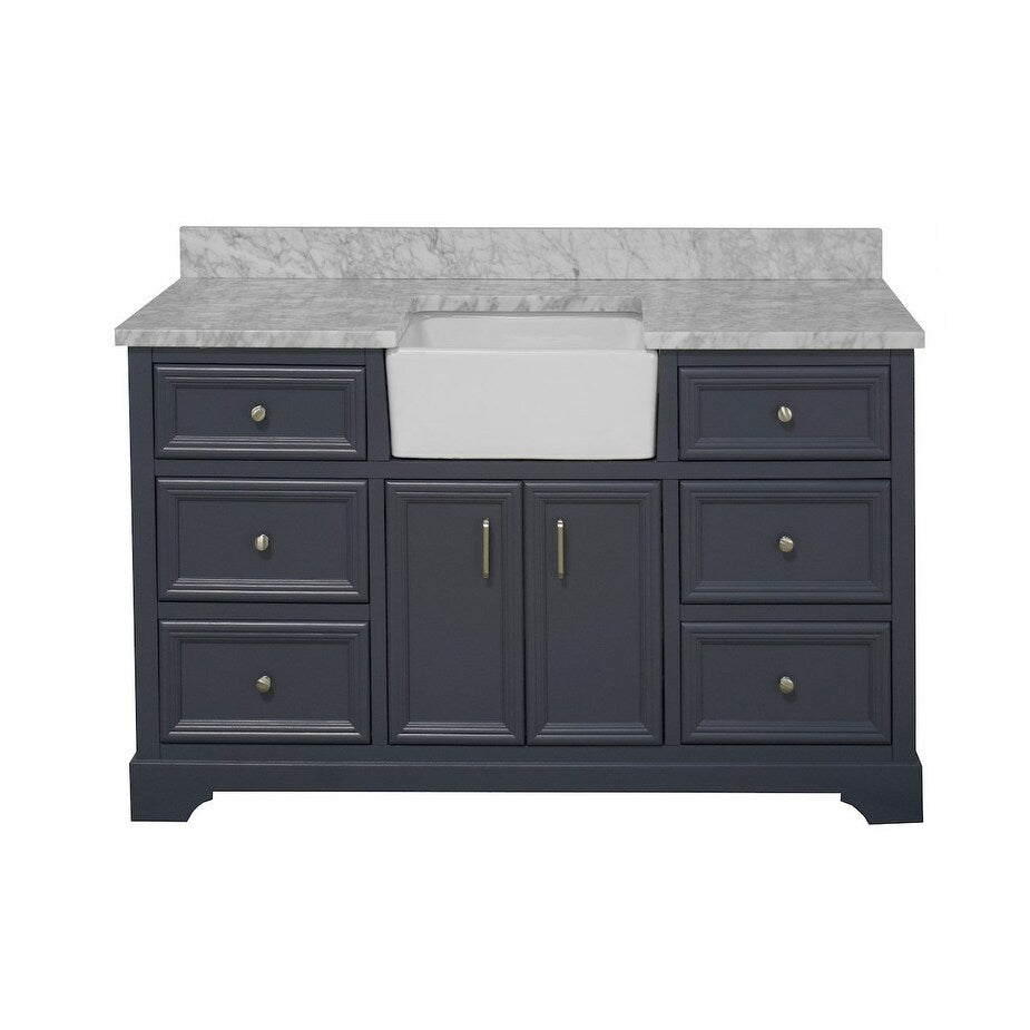 KitchenBathCollection Zelda 60" Single Farmhouse Vanity with Carrara Marble Top