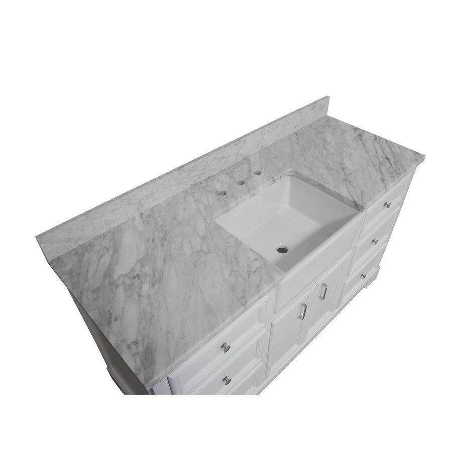 KitchenBathCollection Zelda 60" Single Farmhouse Vanity with Carrara Marble Top