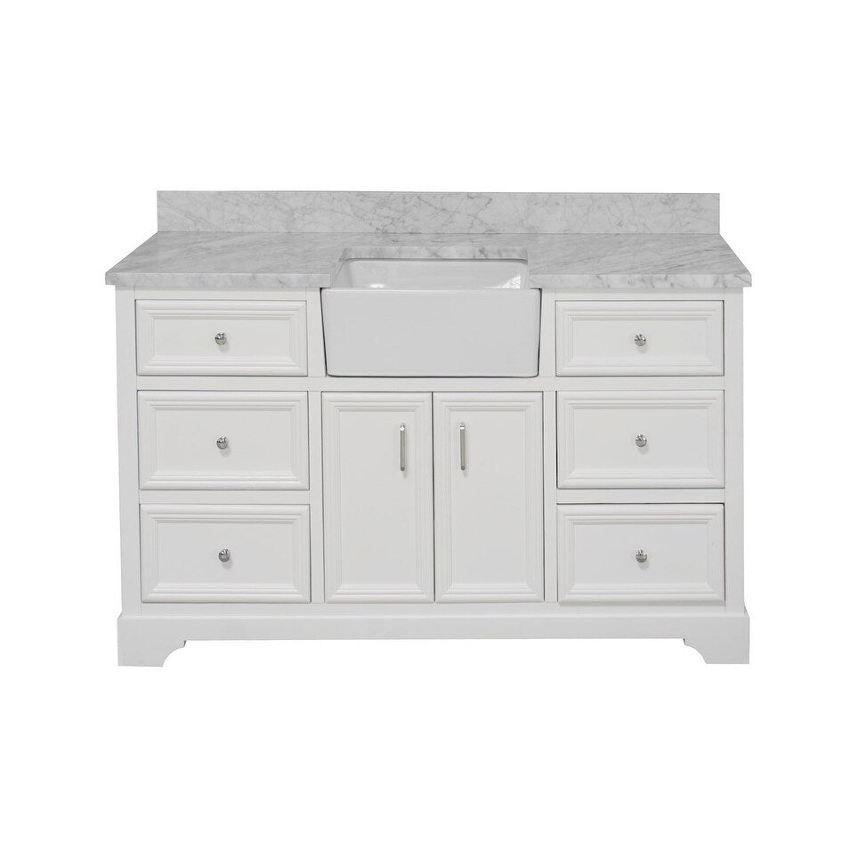 KitchenBathCollection Zelda 60" Single Farmhouse Vanity with Carrara Marble Top