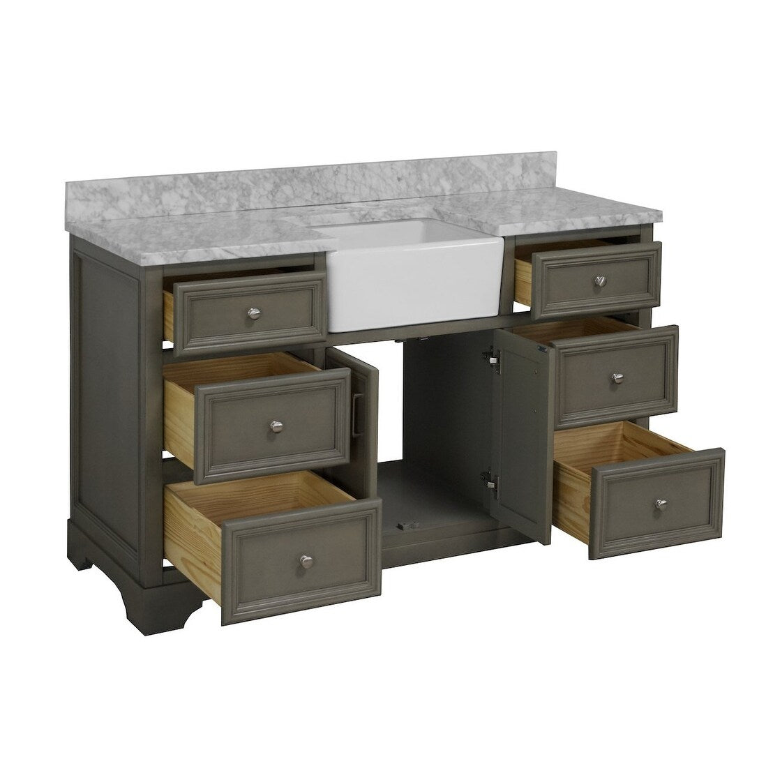 KitchenBathCollection Zelda 60" Single Farmhouse Vanity with Carrara Marble Top