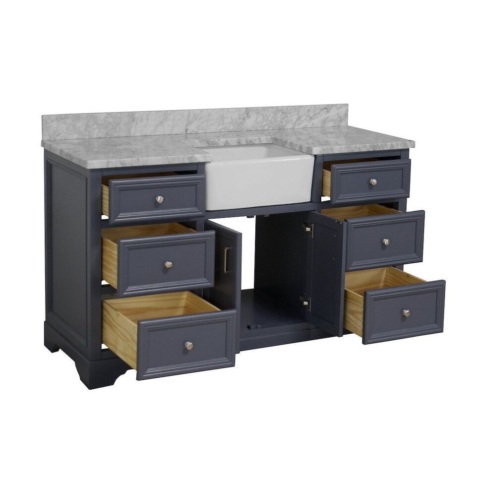 KitchenBathCollection Zelda 60" Single Farmhouse Vanity with Carrara Marble Top
