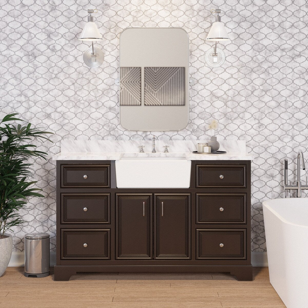 KitchenBathCollection Zelda 60" Single Farmhouse Vanity with Carrara Marble Top