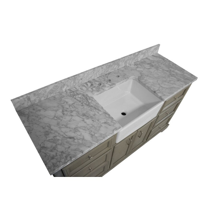 KitchenBathCollection Zelda 60" Single Farmhouse Vanity with Carrara Marble Top