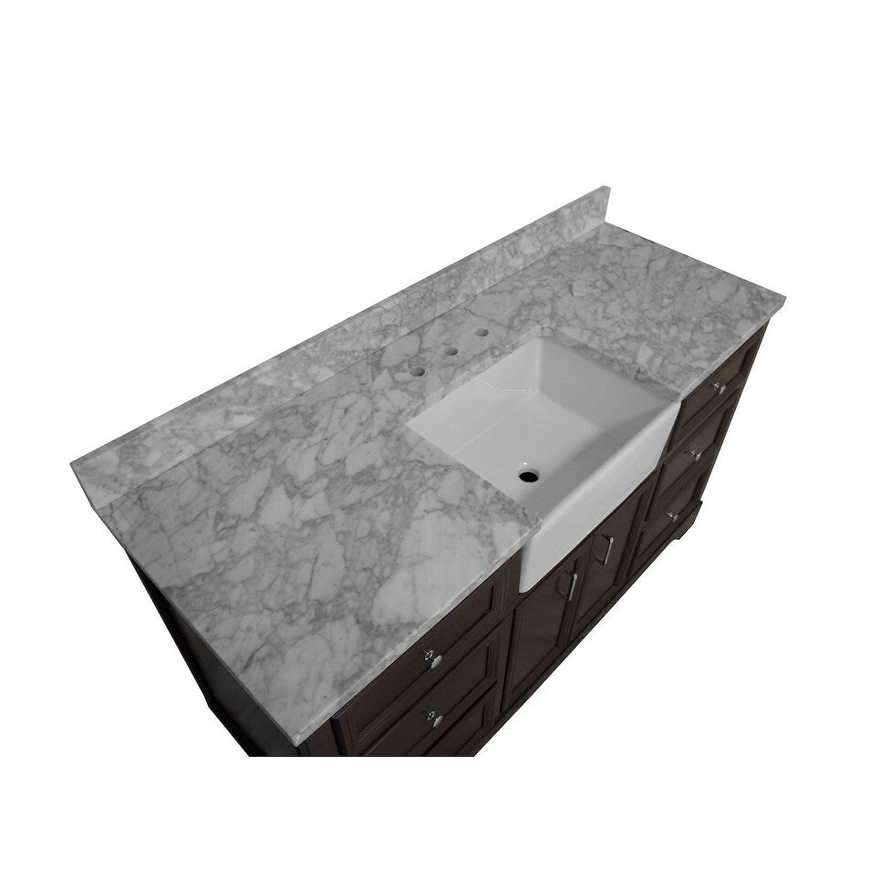KitchenBathCollection Zelda 60" Single Farmhouse Vanity with Carrara Marble Top
