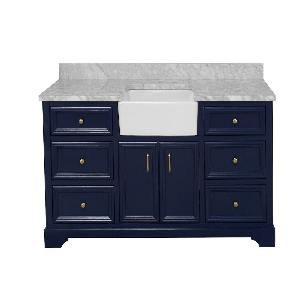 KitchenBathCollection Zelda 60" Single Farmhouse Vanity with Carrara Marble Top