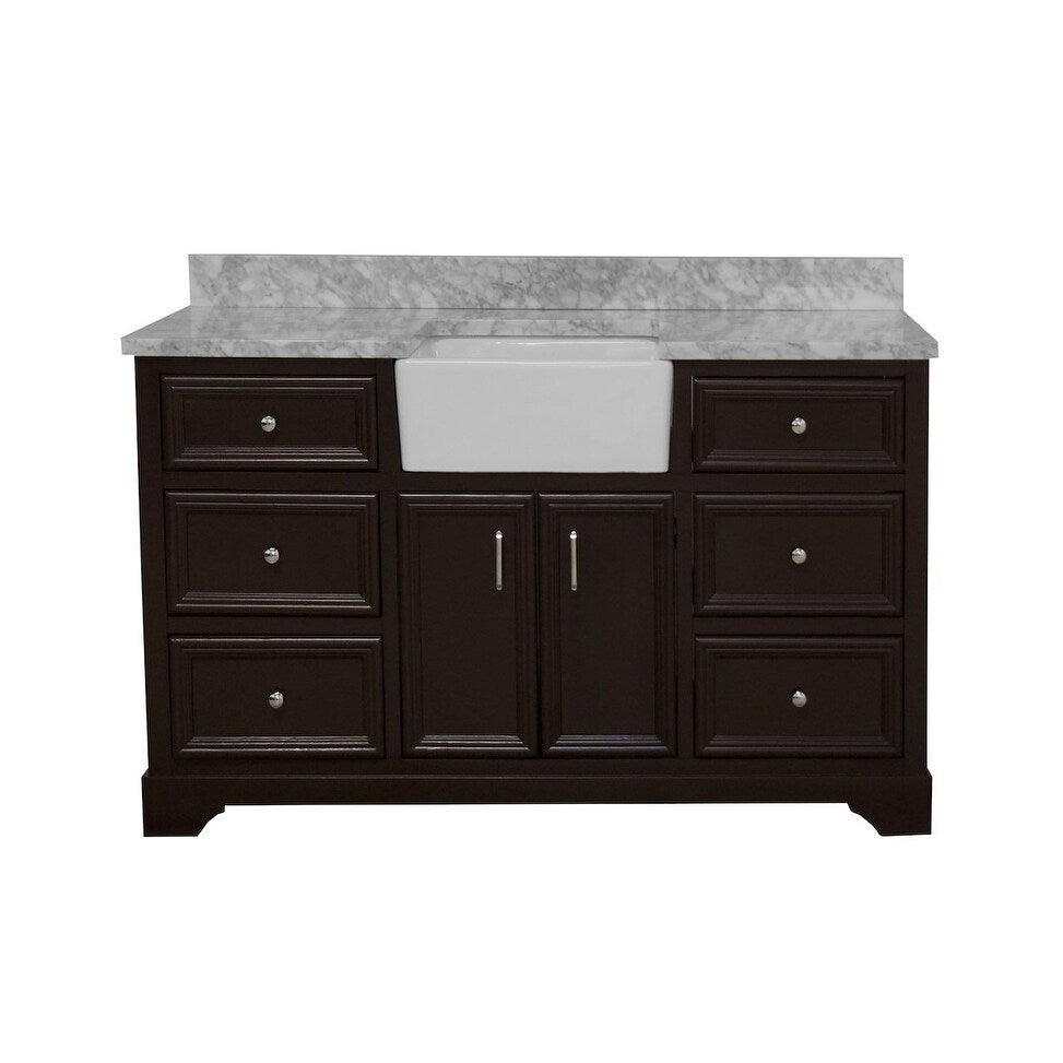 KitchenBathCollection Zelda 60" Single Farmhouse Vanity with Carrara Marble Top