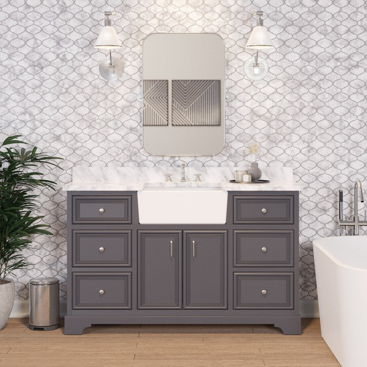 KitchenBathCollection Zelda 60" Single Farmhouse Vanity with Carrara Marble Top