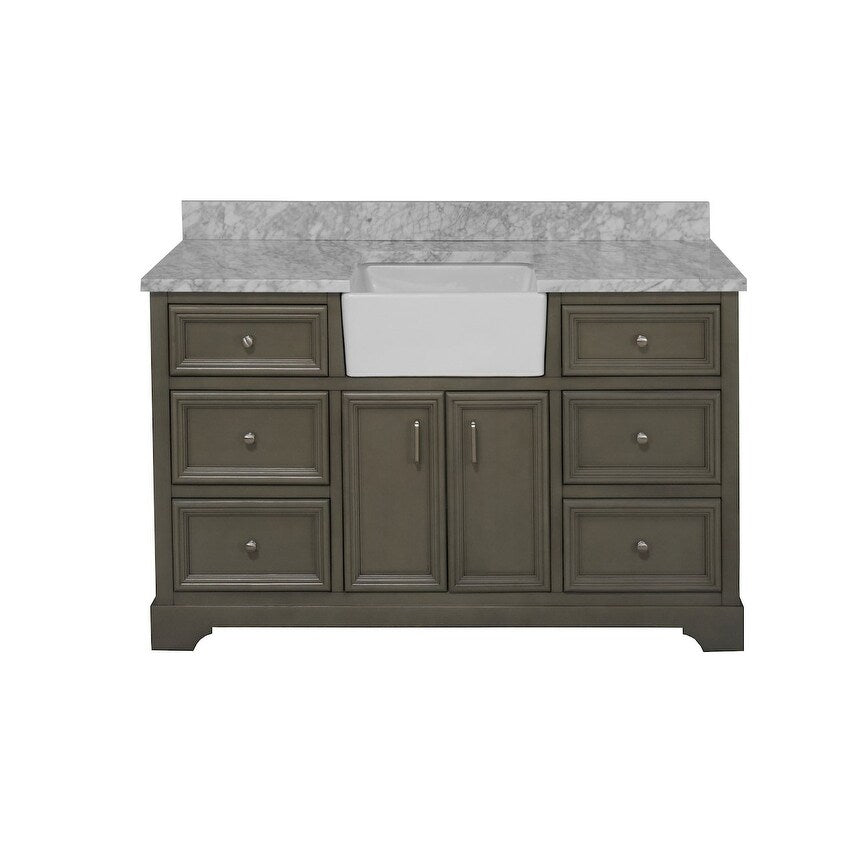 KitchenBathCollection Zelda 60" Single Farmhouse Vanity with Carrara Marble Top