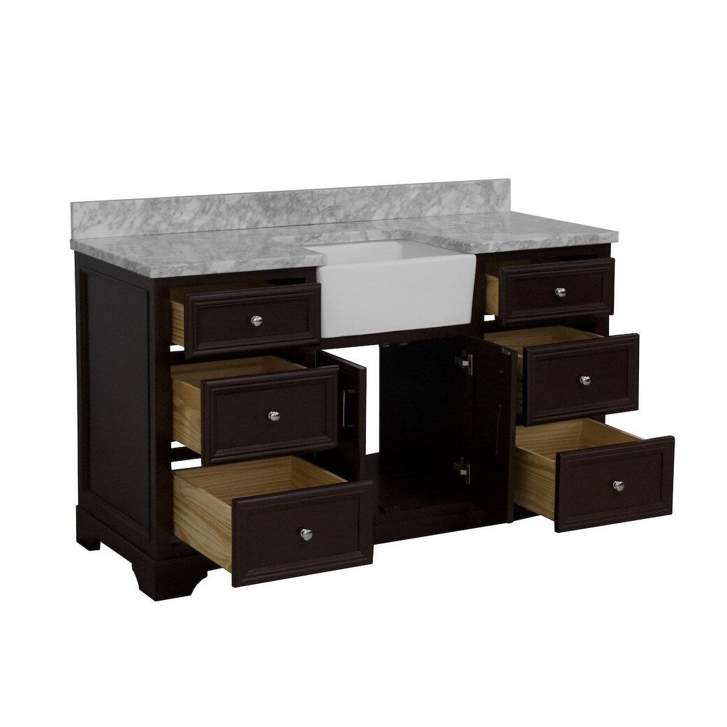 KitchenBathCollection Zelda 60" Single Farmhouse Vanity with Carrara Marble Top