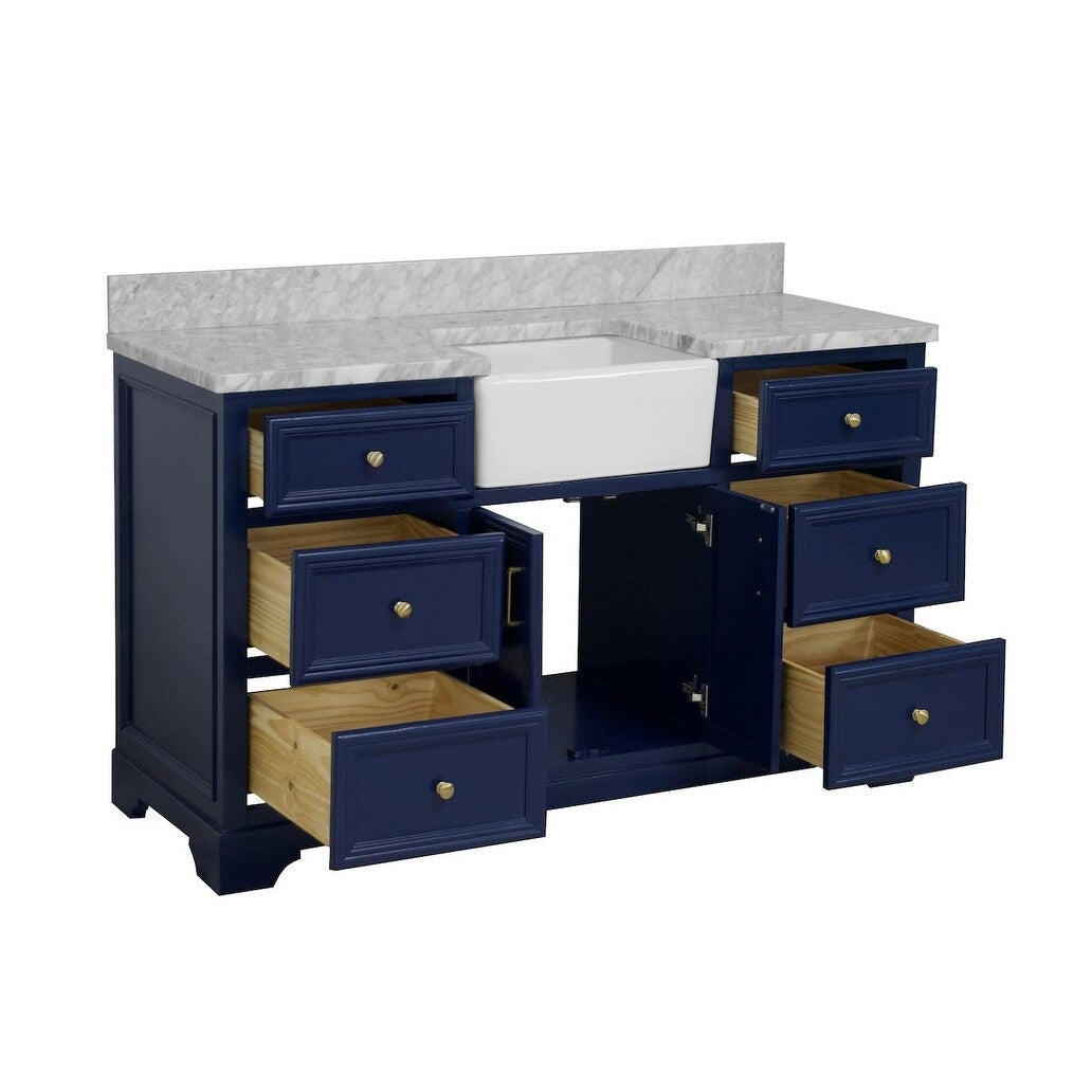 KitchenBathCollection Zelda 60" Single Farmhouse Vanity with Carrara Marble Top