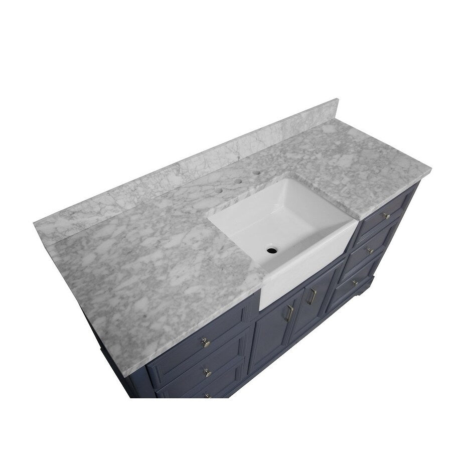 KitchenBathCollection Zelda 60" Single Farmhouse Vanity with Carrara Marble Top
