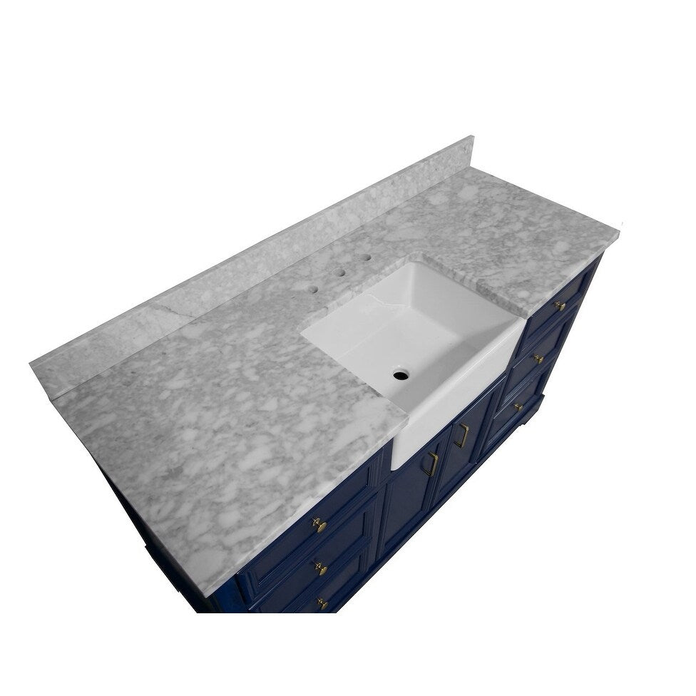 KitchenBathCollection Zelda 60" Single Farmhouse Vanity with Carrara Marble Top