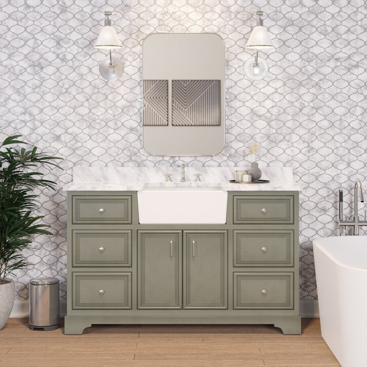 KitchenBathCollection Zelda 60" Single Farmhouse Vanity with Carrara Marble Top