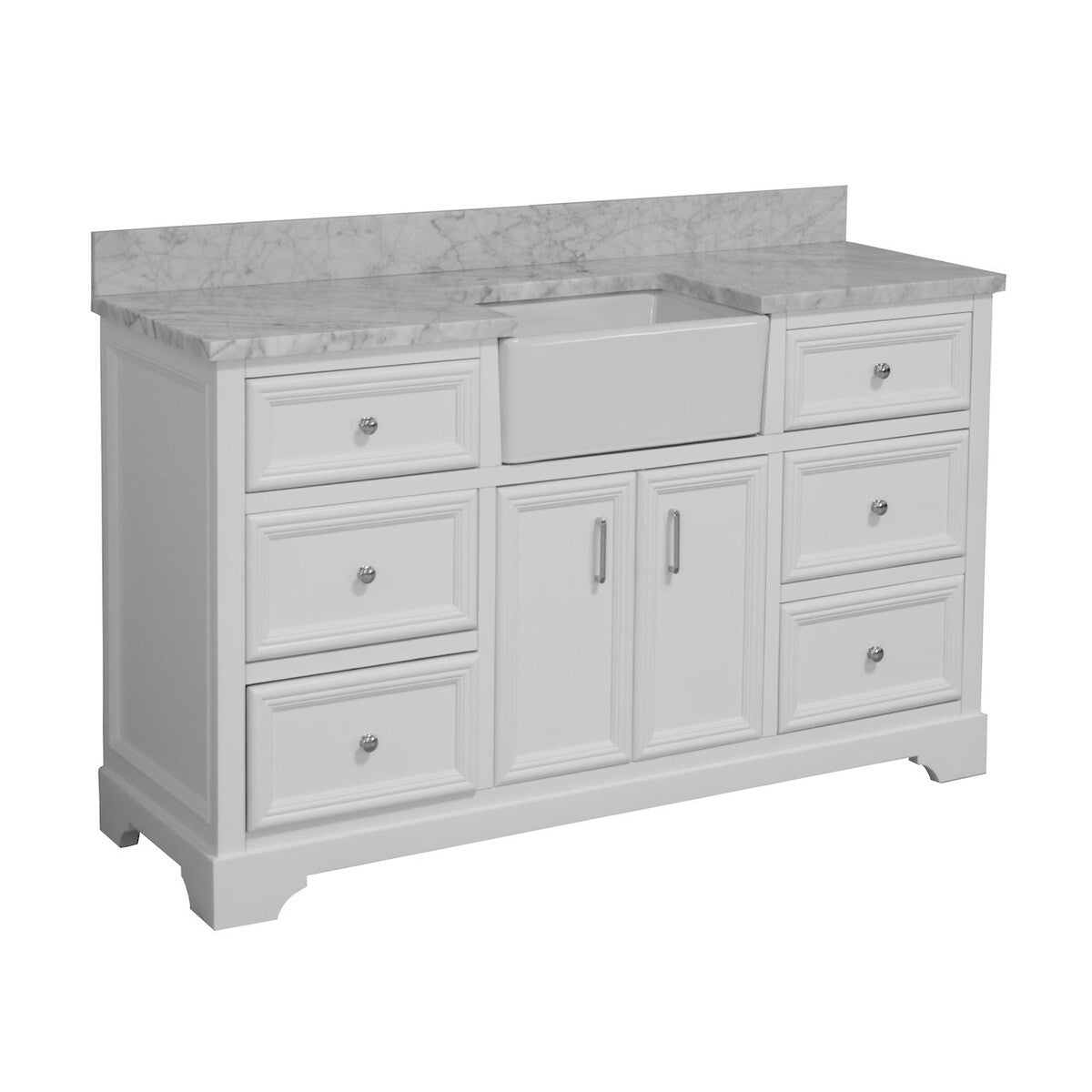 KitchenBathCollection Zelda 60" Single Farmhouse Vanity with Carrara Marble Top