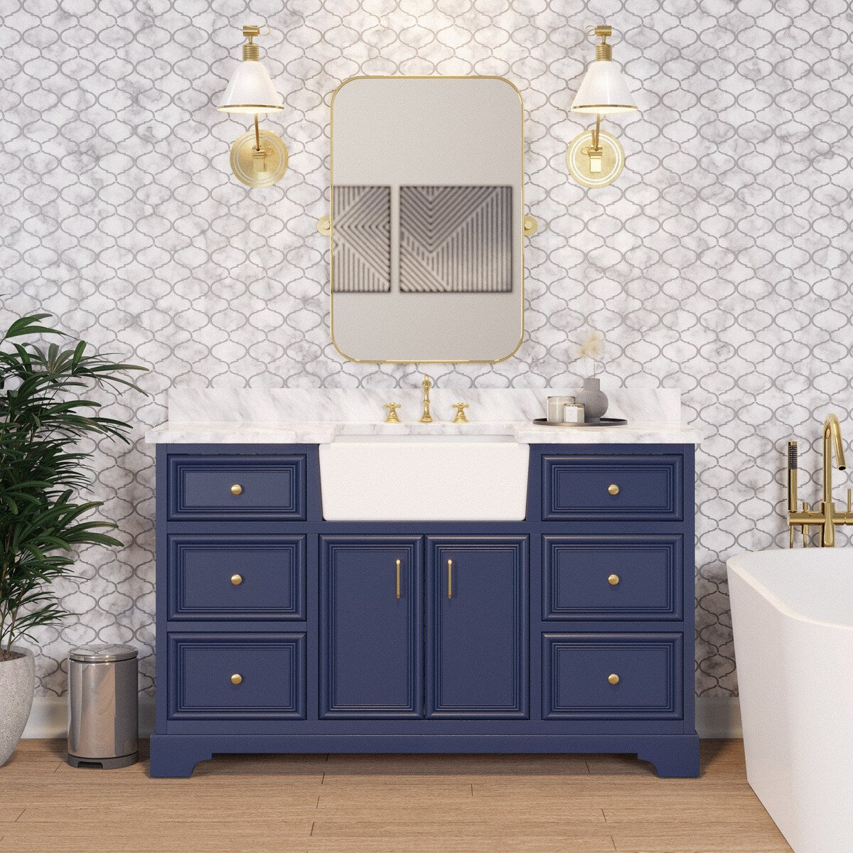 KitchenBathCollection Zelda 60" Single Farmhouse Vanity with Carrara Marble Top