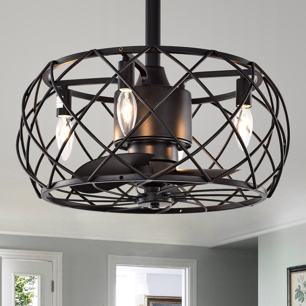 Carbon Loft Abrar Matte Black 3-blade Ceiling Fan with Open Metal Frame (Includes Remote)