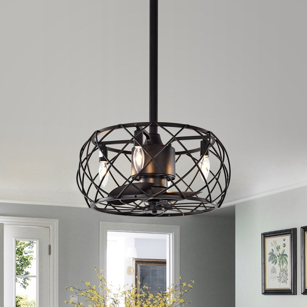Carbon Loft Abrar Matte Black 3-blade Ceiling Fan with Open Metal Frame (Includes Remote)