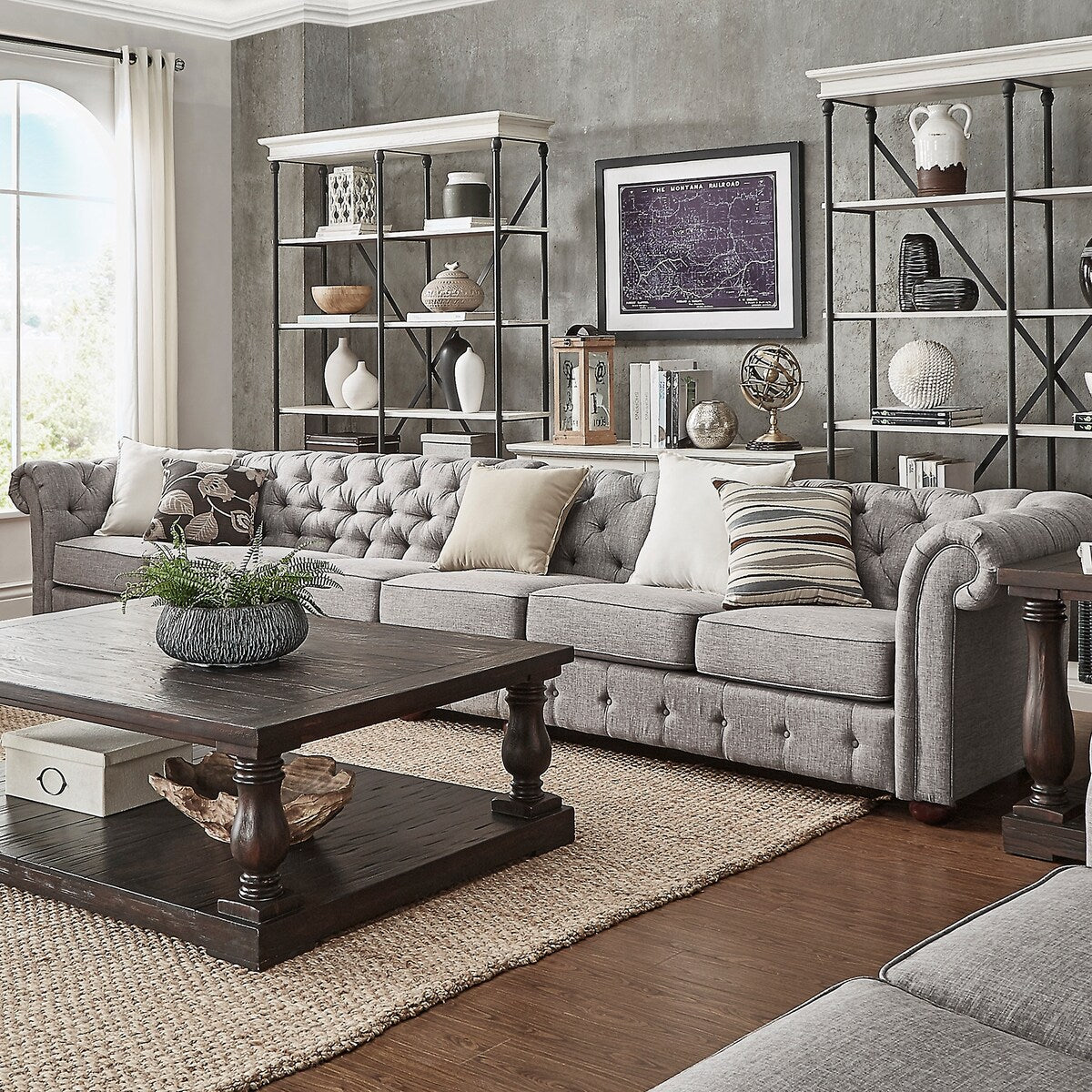 Knightsbridge Light-grey Extra Long Chesterfield Sofa by iNSPIRE Q Artisan