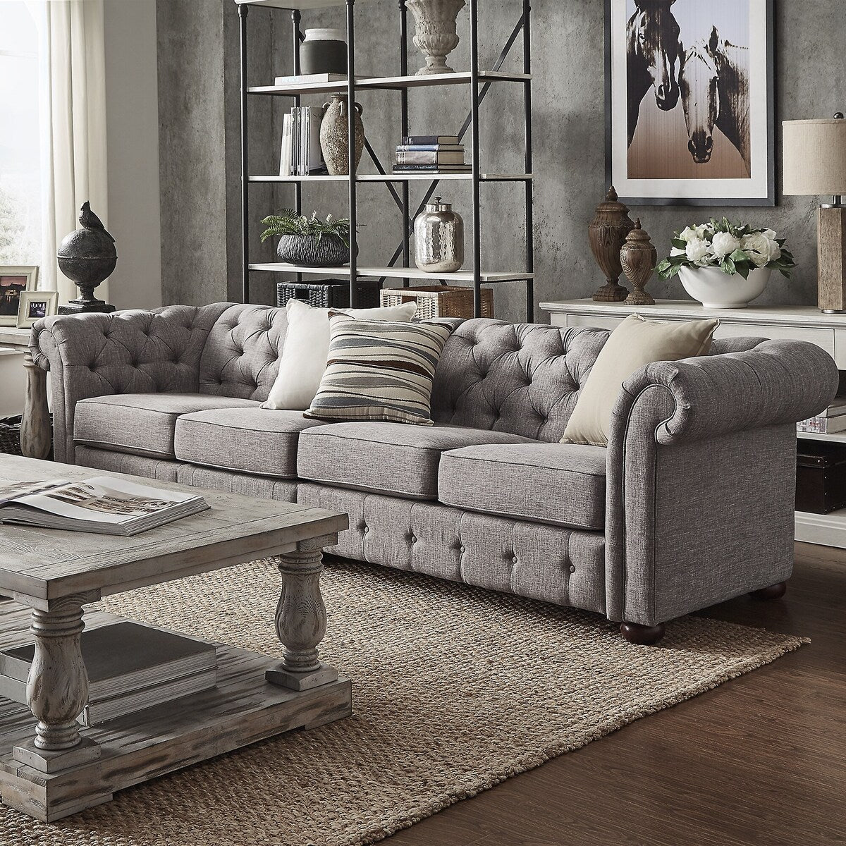 Knightsbridge Light-grey Extra Long Chesterfield Sofa by iNSPIRE Q Artisan