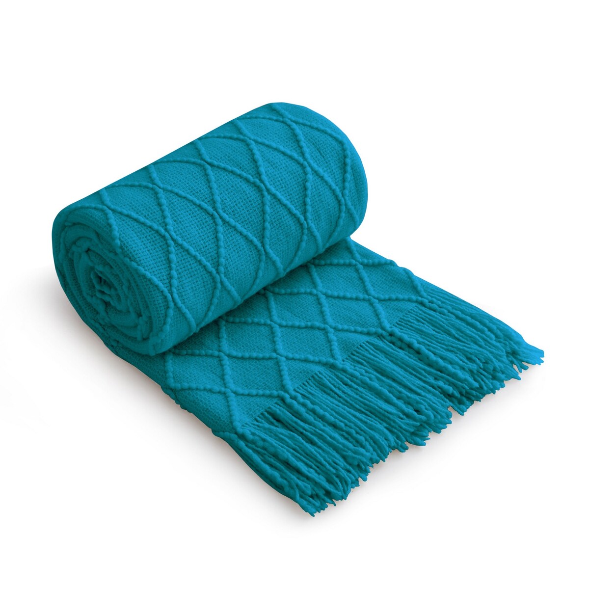 Knited Diamond Throw with Fringe Cream
