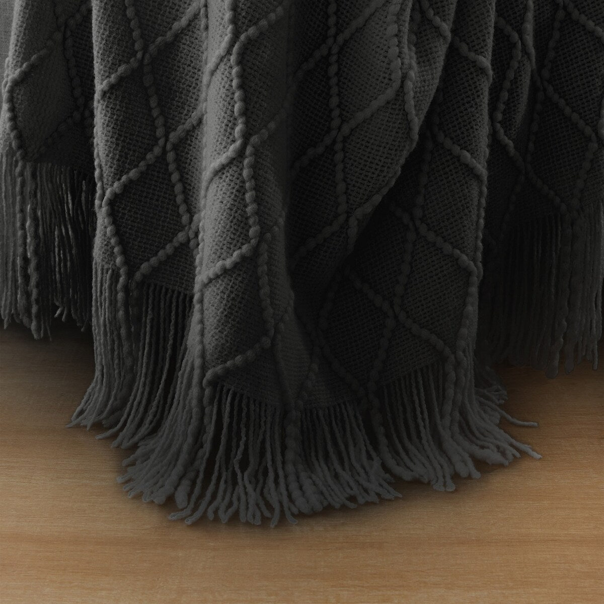 Knited Diamond Throw with Fringe Cream