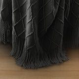 Knited Diamond Throw with Fringe Cream