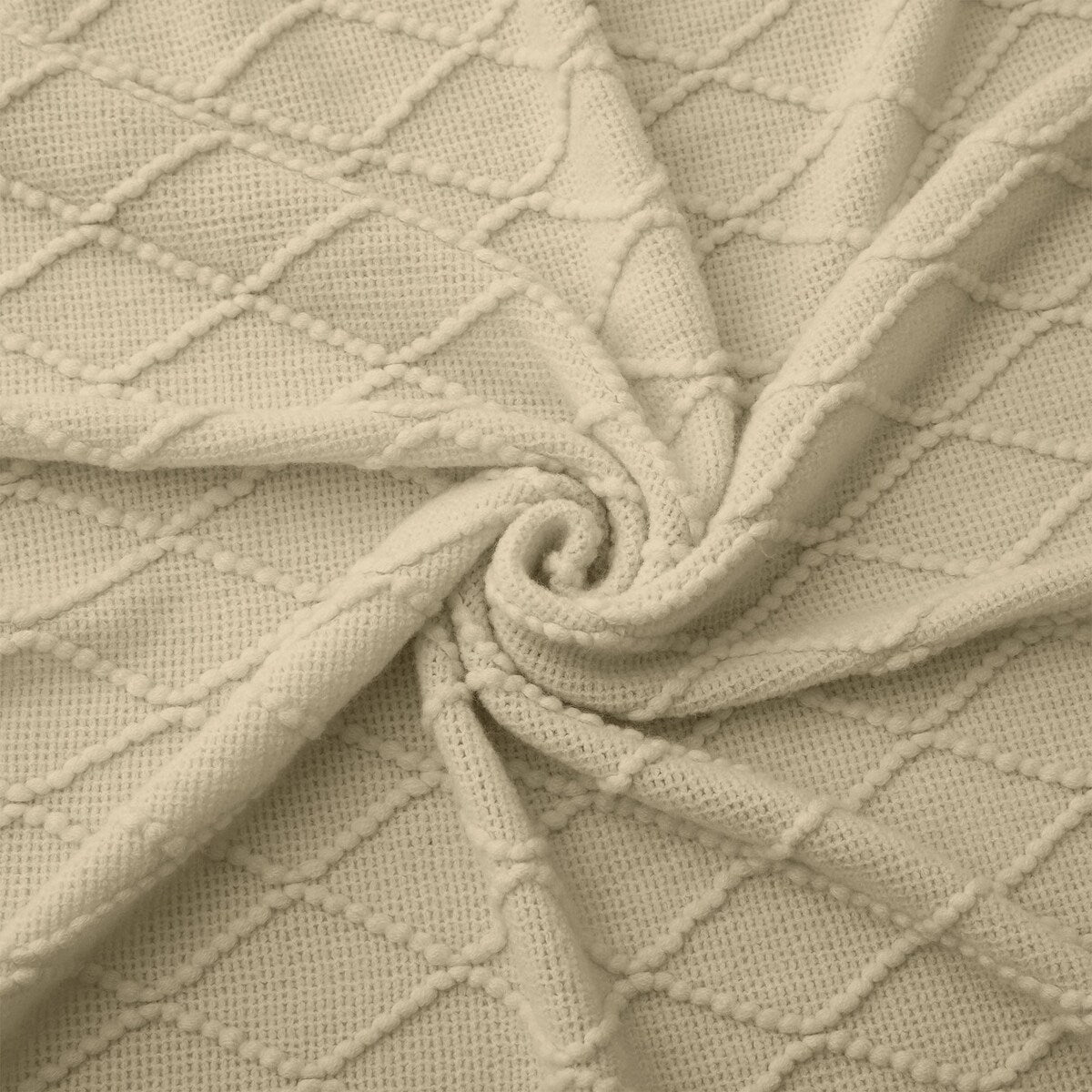 Knited Diamond Throw with Fringe Cream