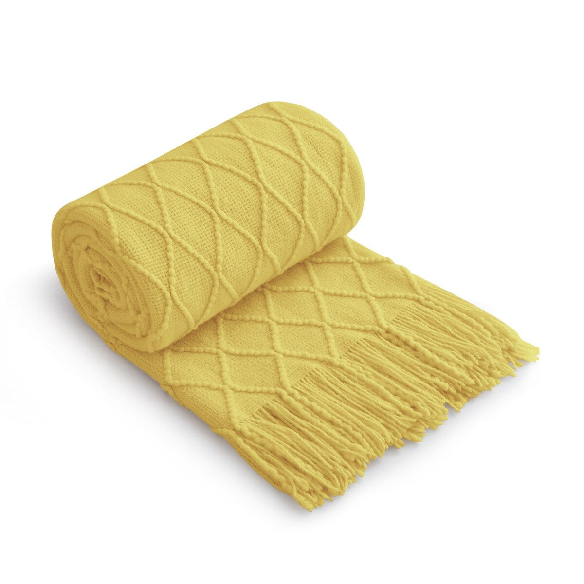 Knited Diamond Throw with Fringe Cream