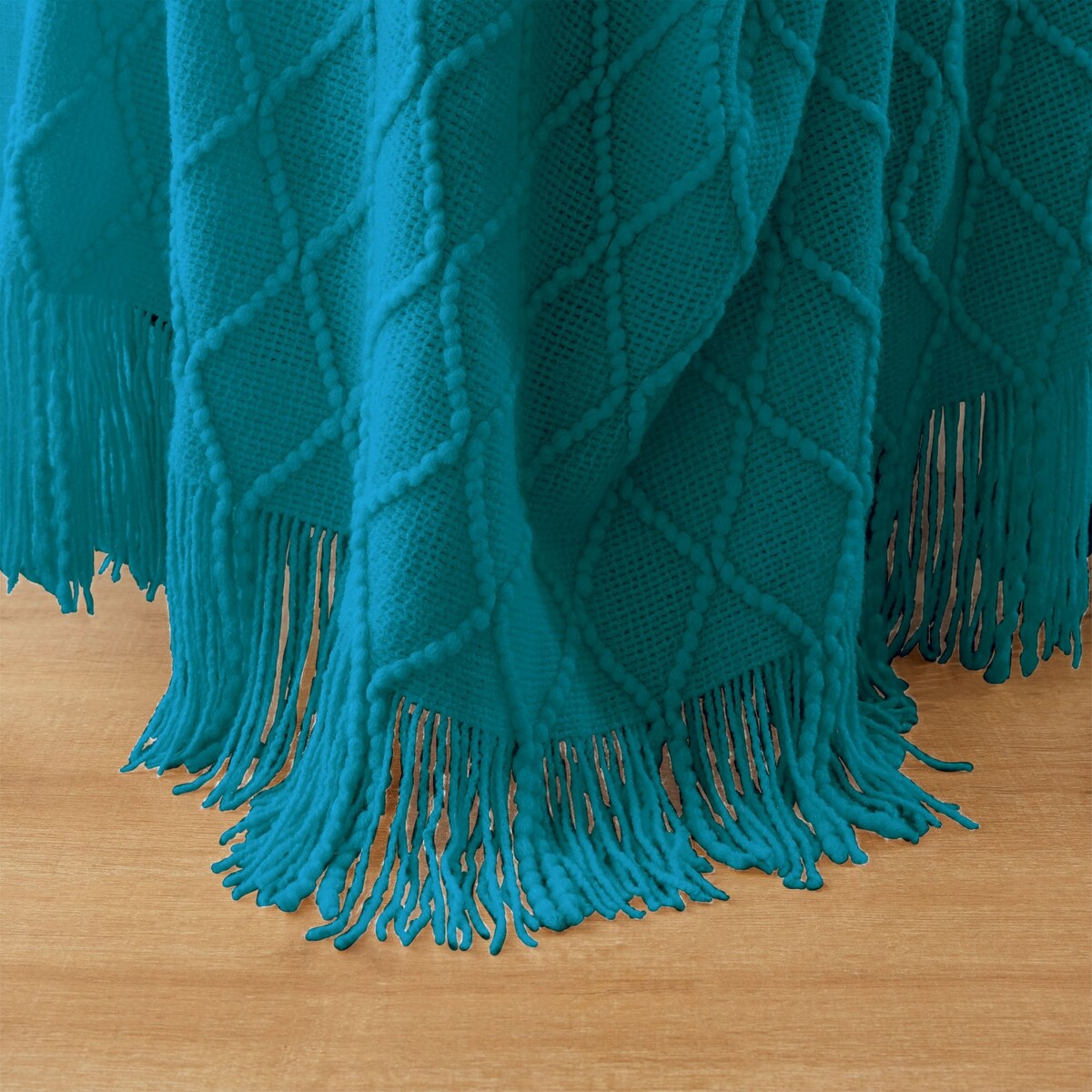 Knited Diamond Throw with Fringe Cream