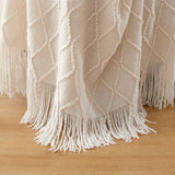 Knited Diamond Throw with Fringe Cream