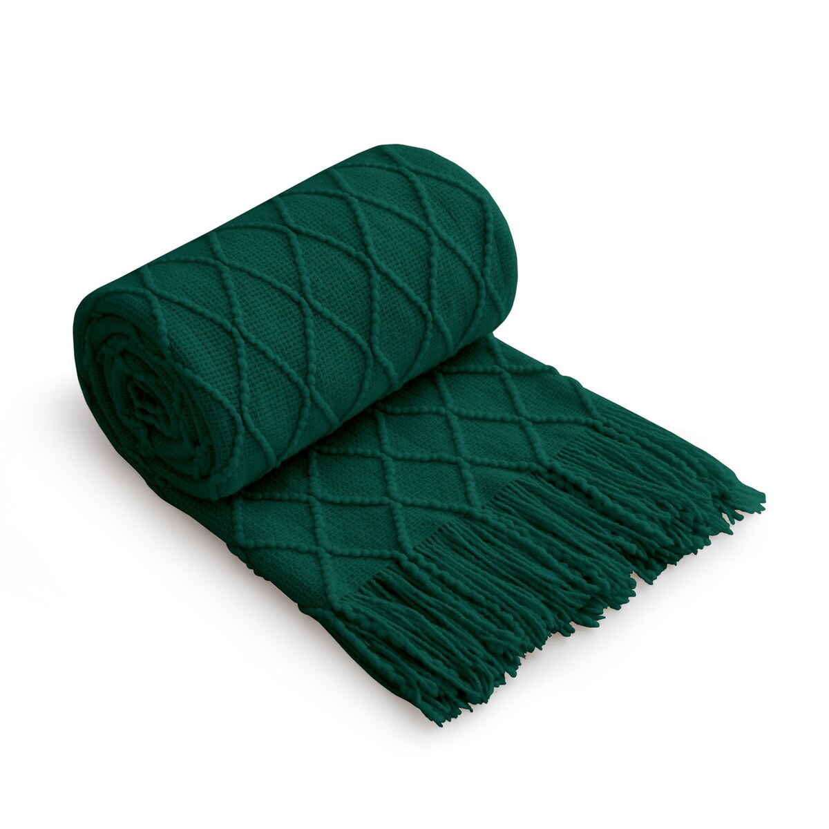Knited Diamond Throw with Fringe Cream