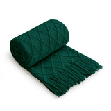 Knited Diamond Throw with Fringe Cream