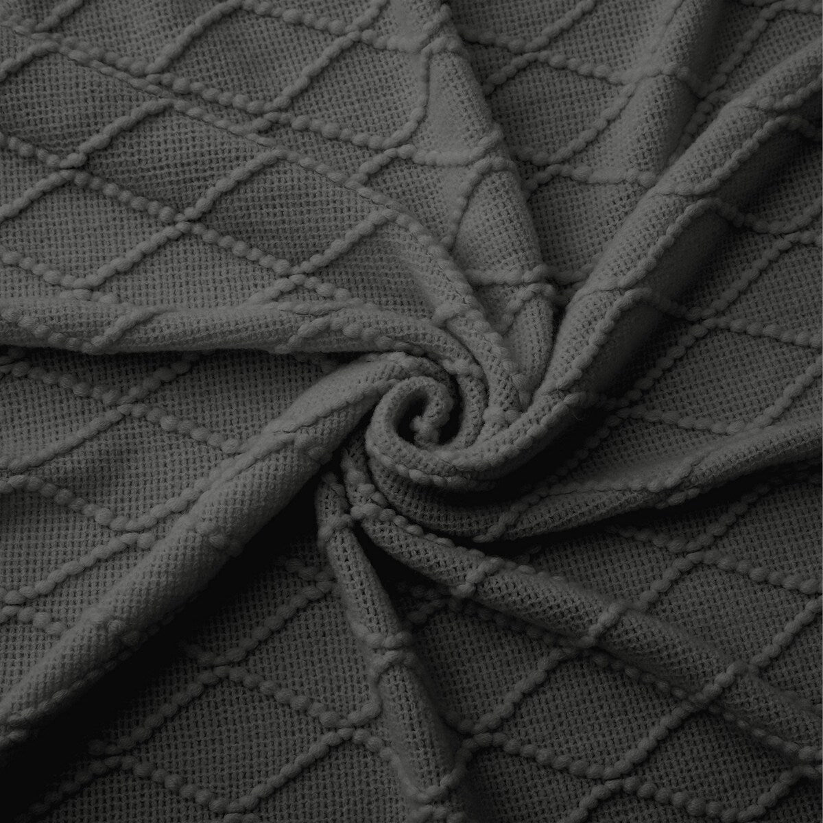 Knited Diamond Throw with Fringe Cream