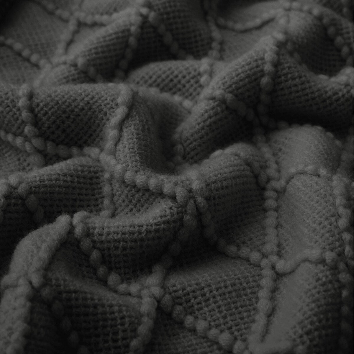 Knited Diamond Throw with Fringe Cream