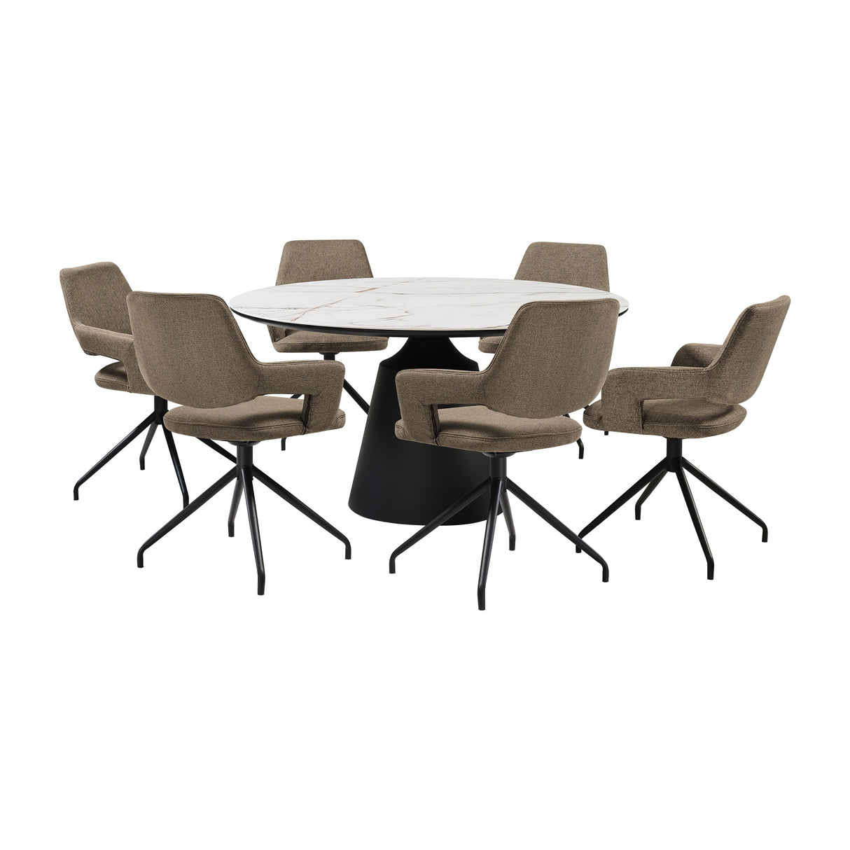 Knox Penny 7 Piece Dining Set with Stone Top and Upholstered Swivel Chairs