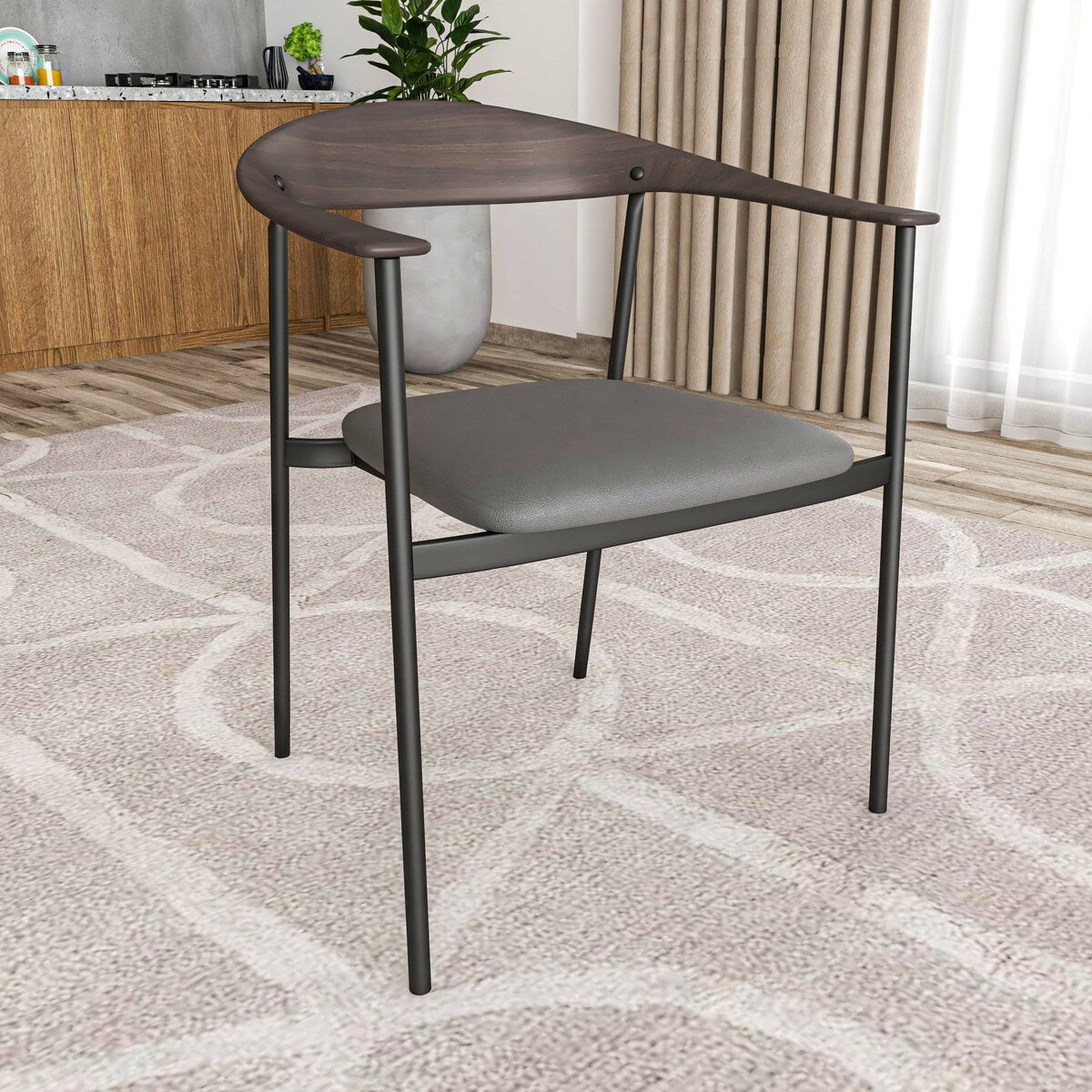 Kora Upholstered Faux Leather Dining Arm Chair with Powder Coated Steel Legs by LeisureMod