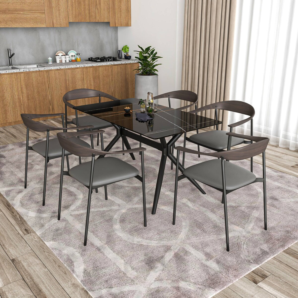 Kora Upholstered Faux Leather Dining Arm Chair with Powder Coated Steel Legs by LeisureMod
