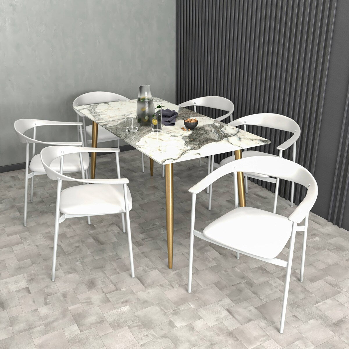 Kora Upholstered Faux Leather Dining Arm Chair with Powder Coated Steel Legs by LeisureMod