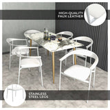 Kora Upholstered Faux Leather Dining Arm Chair with Powder Coated Steel Legs by LeisureMod