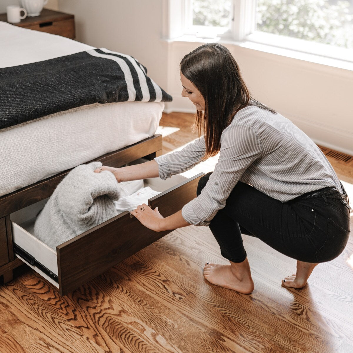 Kotter Home Solid Wood Walnut Platform Storage Bed